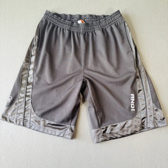 AND1 Mens L Shiny Gray Clutch Shooter Performance Basketball Shorts Drawstring - Picture 1 of 15